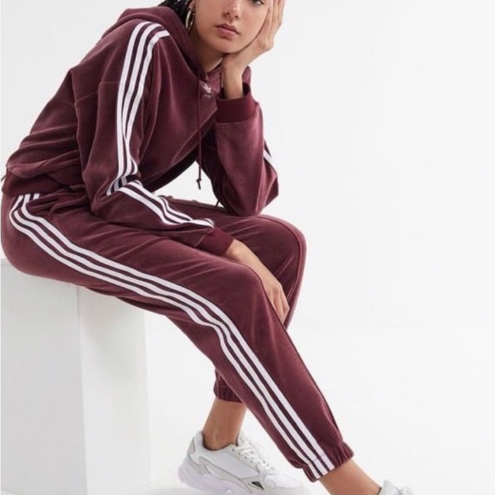 adidas Maroon Joggers with White Stripes